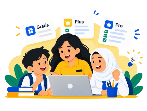 Guru dan murid membandingkan paket Kuisin Free, Plus, dan Pro